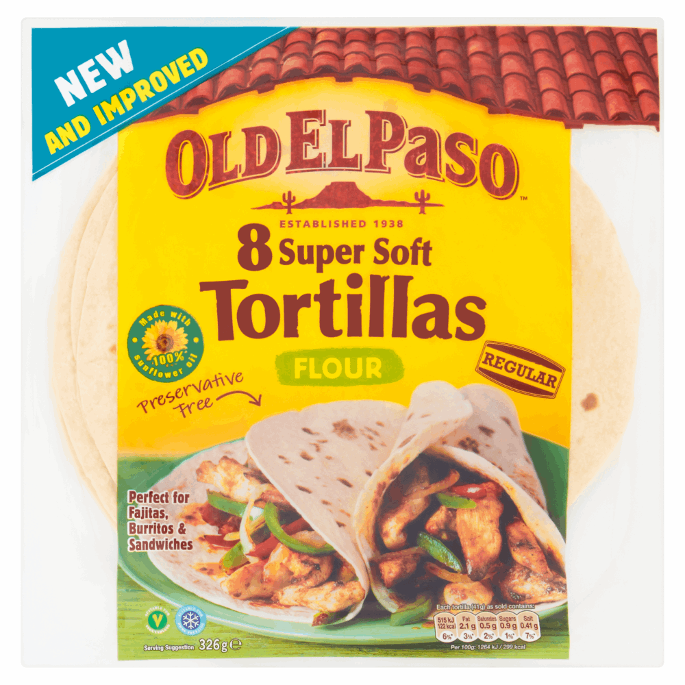 Old El Paso 8 Regular Super Soft Flour Tortillas 326g By British Store Online 4937