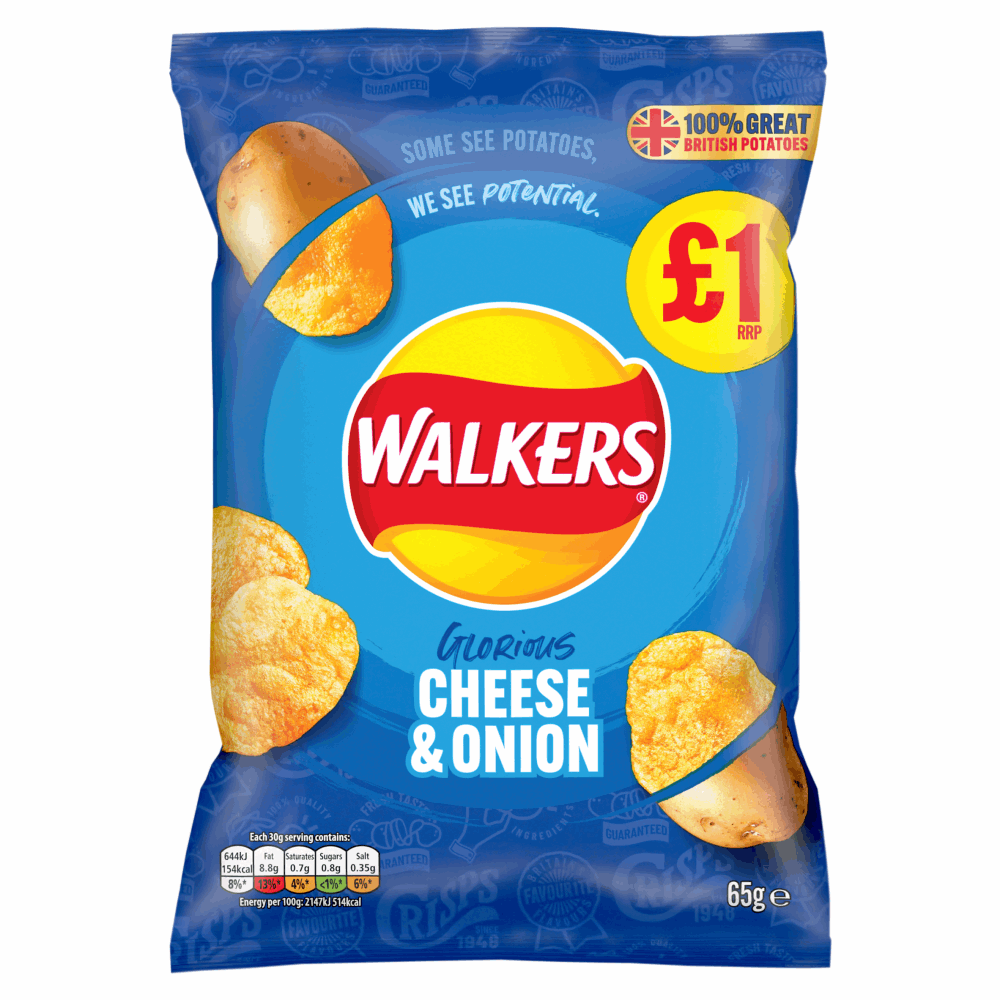 Walkers Crisps Cheese & Onion £1 65g By British Store Online