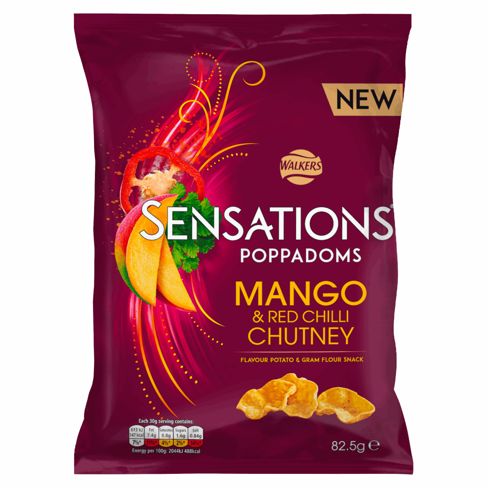 Walkers Sensations Poppadoms Mango & Chutney Snacks 82.5g by British ...