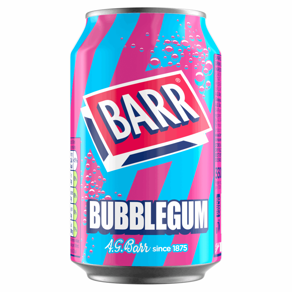 Barr Bubblegum Flavoured Fizzy Drink 330ml Can by British Store Online