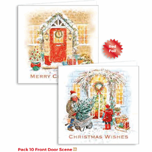 Boxed Christmas Cards Frontdoor Scene 10 pack Image