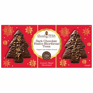 Grandma Wild's Dark Chocolate Festive Shortbread Trees Topped With Golden Crunch Box 165g Image