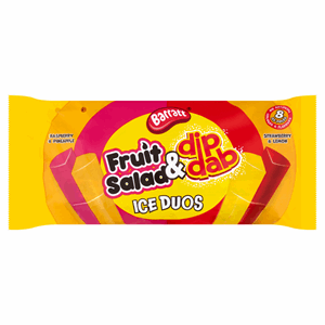 Barratt Fruit Salad & Dip Dab Ice Duos Raspberry & Pineapple, Strawberry & Lemon 8 x 80ml (640ml) Image